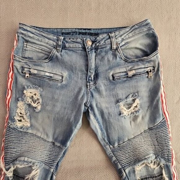 Rue21 Premium Jeans Men's 32x34 Skinny Supreme Flex Distressed Racing Stripe - Picture 12 of 16